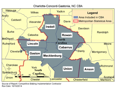 Charlotte-Concord-Gastonia, NC CBA Map