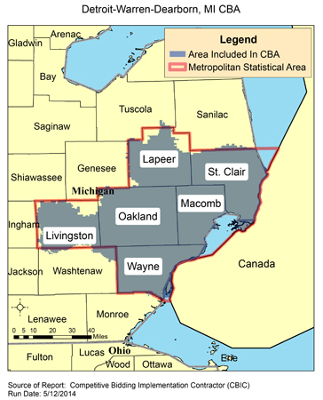 Image of Detroit-Warren-Dearborn, MI CBA map