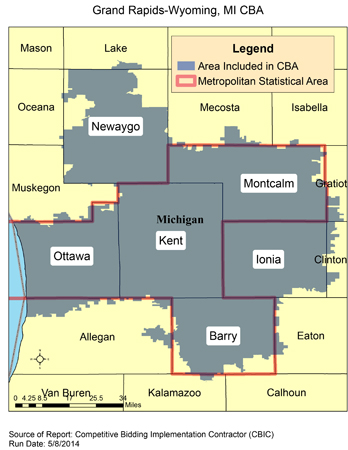 Image of Grand Rapids-Wyoming, MI CBA map