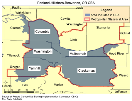 Image of Portland-Hillsboro-Beaverton, OR CBA map